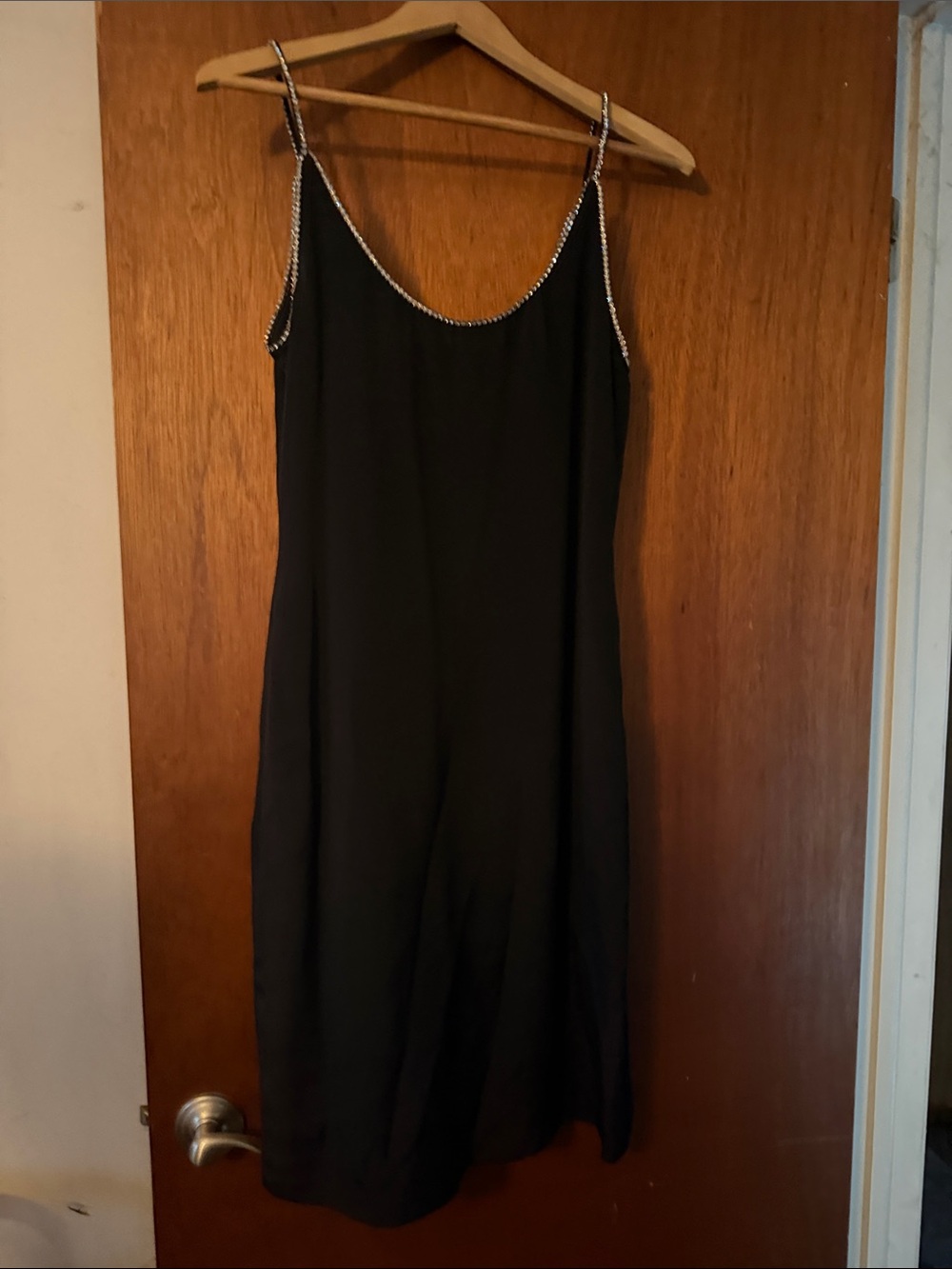 Black Midi Slip Dress with Beaded Straps